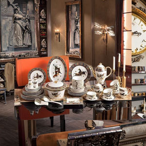 Wholesale Porcelain Luxury <b>Dinnerware</b> Spoon <b>Set</b> Bone China Plates 58pcs Gold <b>Dinnerware</b> <b>Set</b> with Horse for Home - Product Image 1
