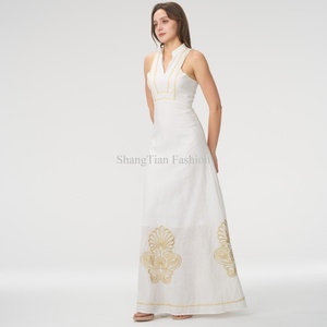 Vestido Largo de Playa Elegante Personalizado para Mujer, Bordado, Cuello en V, Sin Mangas, Estilo Vintage, Vestido de Verano para Mujer - Product Image 2