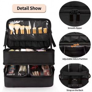 Free Sample Large Cosmetic Travel <b>Case</b> Double Layer Large <b>Makeup</b> Bag Waterproof <b>Makeup</b> Artist Storage Box - Product Image 5