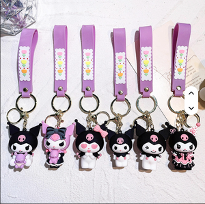 Dễ Thương Kawaii <span class=keywords><strong>Silicone</strong></span> kuromi <span class=keywords><strong>Keychain</strong></span> Quà Tặng túi đồ trang sức mặt dây chuyền vài Mặt dây chuyền xe phụ kiện chìa khóa sanrios cao su <span class=keywords><strong>Keychain</strong></span> - Product Image 1