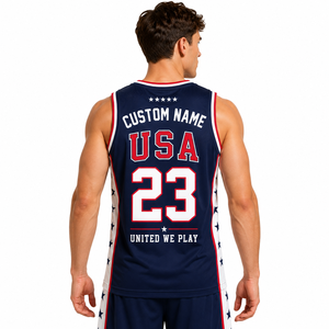 USA <b>Basketball</b> Fan Jersey Custom Team Name Number Printed Breathable V-neck Short Sleeve Mesh Sports Apparel Game Day Men Women - Product Image 3
