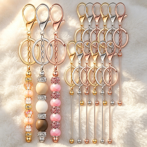 Bulk Silver Gold Rose Gold Beadable <b>Key</b> Chain Bars DIY Beaded Keychain Making Findings Lobster Claw Clasp Hardware Accessories - Product Image 6