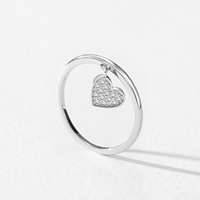 Cincin Band Berliontin Hati dengan Batu CZ Bening Mikro Pave Berlapis Rhodium Perak Sterling 925 Berkualitas Tinggi dari Mylove Custom Grosir