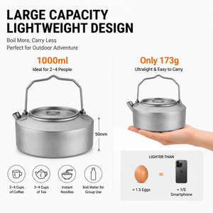 Bouilloire en titane pur 1L, ustensile de cuisson ultraléger pour équipement de camping en plein air de grande capacité, théière de randonnée en titane - Product Image 3