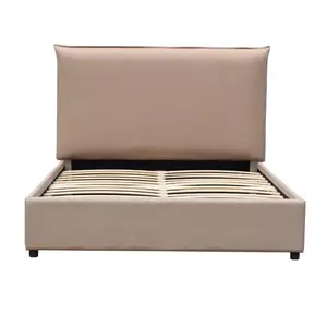 Modern Style Double Size Upholstered Platform linen light brown Bed