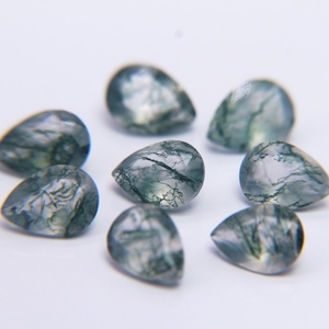 Bague en Agate Naturelle Verte, Pierre Semi-Précieuse pour Bijoux DIY avec Coupe Poire Facettée 8x6mm et Fond Pointu - Product Image 1