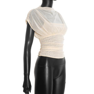 Viviblook C25TP433 Women New Solid Color Casual <b>Top</b> Round Neck Sleeveless <b>Mesh</b> Slim Fit T-Shirt <b>Top</b> - Product Image 5