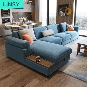 Modern European New L Grey Blue Corne Sectional Sofa Set With Storage Space