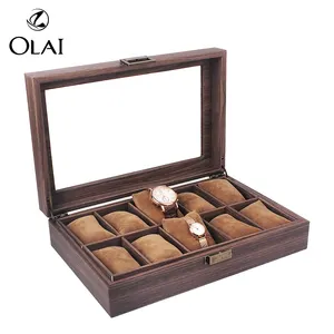 Wooden Watch Box PU Leather 10 Slots Brown Storage High Quantity In Stock Luxury Watch Box