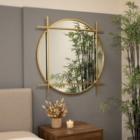 Magnifique Grand Miroir Mural Rond Moderne Fait Main de Luxe Écologique Durable en Verre Noir et Métal Doré 97cm X 97cm