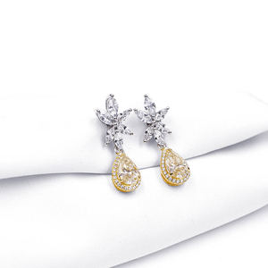 Boucles d'oreilles Tianyu Gems en argent plaqué or, classiques et élégantes, style luxe léger, motif floral et feuille avec moissanite jaune en forme de poire - Product Image 6