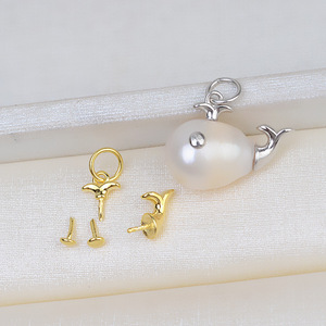 Wenchi Colgante de Plata S925, Accesorio para Collar de Perlas Barrocas, Componentes de Joyería DIY Hechos a Mano con Forma de Delfín, Soporte Vacío - Product Image 1