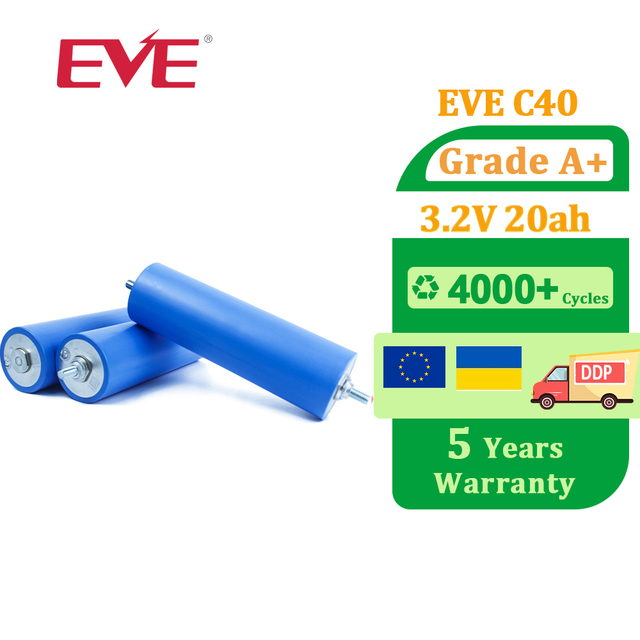 Grade A EVE C40 3.2V Lifepo4 Cylindrical Battery 20Ah 40135 Rechargeable Battery for DIY 12V 48V Electric Bicycles/Scooters