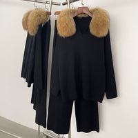 Ensemble de vêtements en tricot pour femmes, élégant et décontracté, en tricot doux, col en fourrure de renard véritable, pull chaud d'automne, pull décontracté