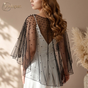 YouLaPan VG27-B Boléro Cape <span class=keywords><strong>Femme</strong></span> d'été en Polyester, Col Rond, Ornements de Perles, pour Robe de Soirée, <span class=keywords><strong>Mariage</strong></span>, Châle de Mariée - Product Image 2