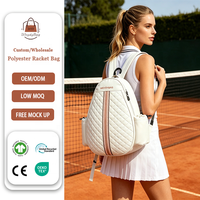 Sac à dos de raquette matelassé élégant avec logo personnalisé, grande capacité, durable, léger, sac de sport pour raquette avec 2 poches latérales à cordon de serrage