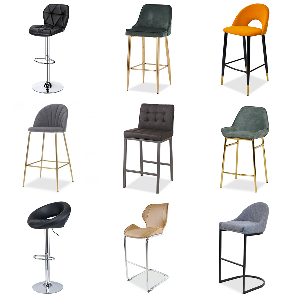American Modern Bar Stool Chairs Leather Velvet With Wooden Counter