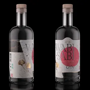 Custom Premium 3D Varnish Gin Label Gold Foil Embossing Printed Logo Spot UV Textured Paper Wine Bottles Packaging Labels