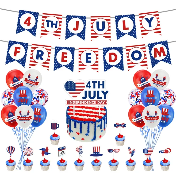 Hstyle Fourth of July Decorations Fourth 4TH Freedom Pull Flag Latex Balloons Cake Decoration Toppers Patriotic Party Decor