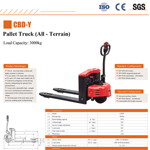 Chariot à palettes tout-terrain CBD-Y 3 tonnes avec capacité de montée de 15 degrés pour les opérations en entrepôt sur sols extérieurs et accidentés - Product Image 2