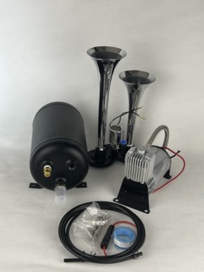 Klaxon à air, Zinc chromé, double <span class=keywords><strong>trompette</strong></span> avec compresseur pour tous <span class=keywords><strong>les</strong></span> véhicules 12V Camions Lorrys Trains Bateaux Voitures Vans - Product Image 3
