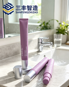 Tube souple cosmétique violet mat imprimé sur mesure, tube long et fin à presser avec bouchon à clapet pour baume et essence de soin de la peau - Product Image 2