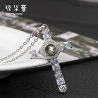 Vòng Cổ Cánh Thiên Thần Thiết Kế Châu Âu Thời Trang Vòng Cổ Mặt Dây Chuyền Chữ Thập Trang Sức Cho Nữ Mạ Vàng Zircon Tôn Giáo