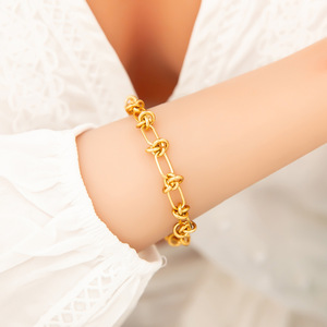 กำไลข้อมือสแตนเลสสตีลชุบทอง 18K ดีไซน์เรขาคณิตแบบโซ่คิวบา เครื่องประดับแฟชั่น - Product Image 2