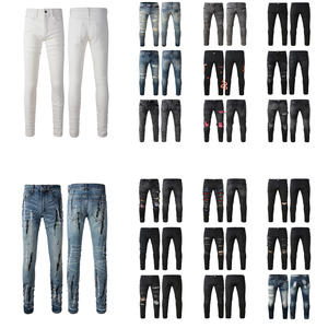 Nuovi Arrivi Jeans <span class=keywords><strong>Uomo</strong></span> Amiry di Alta Qualità Slim Fit <span class=keywords><strong>Pantaloni</strong></span> in Denim Vintage High Street Strappati Casual Effetto Invecchiato a Gamba Dritta in Cotone - Product Image 1
