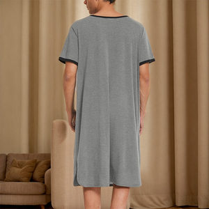 Venta al por mayor de primavera y verano, ropa de salón para <span class=keywords><strong>hombre</strong></span>, pijamas de manga corta, camisón largo informal de color contrastante para <span class=keywords><strong>hombre</strong></span> - Product Image 3