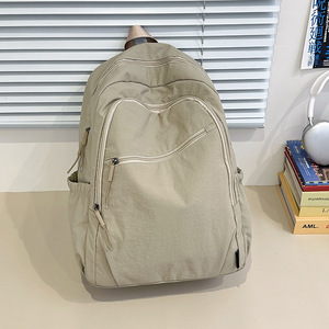 Original Style <b>Backpack</b> 18 In Large Capacity Outdoor Leisure College <b>Student</b> Unisex Solid Color Khaki - Product Image 1