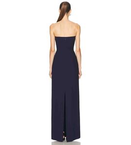 Vestido Largo Minimalista <span class=keywords><strong>de</strong></span> Crepé sin Tirantes para Mujer |   Etiqueta Privada Personalizada |   Vestido <span class=keywords><strong>de</strong></span> Noche Formal Azul Marino con Corte Estructurado - Product Image 3
