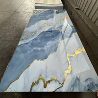 Panneau mural décoratif brillant en PVC, feuille de marbre pour décoration intérieure, panneau UV facile à installer, doré, personnalisé
