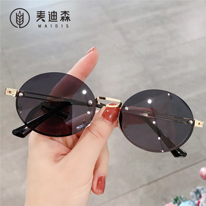 Maidis Small Oval Sunglasses Metal Frame Gold Color UV400 Women's Fashion Sunshades - Product Image 1