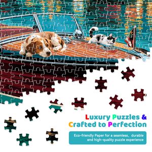 <span class=keywords><strong>Puzzle</strong></span> en papier de 300 <span class=keywords><strong>pièces</strong></span> pour adultes et enfants - Jeu familial stimulant, cadeau amusant avec un design de bateau sur le lac, de chiens et de chats - Product Image 2