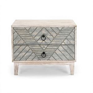 Artistic Multi-Patterned Modern Solid Wood Nightstand-Bedroom <b>Bedside</b> <b>Table</b> with Geometric Inlay and <b>Vintage</b> Hardware - Product Image 1