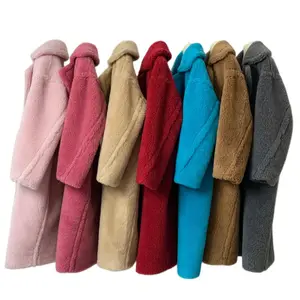 Multi Color Fluffy Furry Factory Cheap Price Custom Suede Lining Jacket Wool Shearing Teddy Bear Fur Coat Long Trench