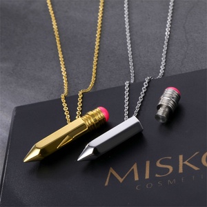 School Supplies Necklace Stainless Steel Openable Pencil <b>Pendant</b> Necklace <b>Initial</b> <b>Silver</b> Gold Necklace for Women - Product Image 5