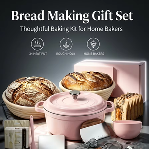 Coffret Cadeau pour la Fabrication de Pain au Levain Rose : Pot en Émail, Panier à Levain, Balance et Outils pour les Boulangers à Domicile - Product Image 1