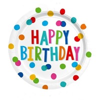 Nouvel ensemble de vaisselle en papier à thème anniversaire multicolore à pois, couverts en papier ronds jetables, fournitures pour fête d'anniversaire