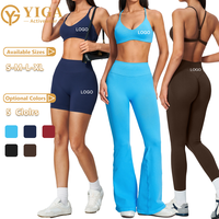 Shorts de yoga sans couture pour femmes, Leggings en nylon pour femmes, Pantalons décontractés à jambes larges, Ensemble soutien-gorge de sport dos ouvert, Yoga