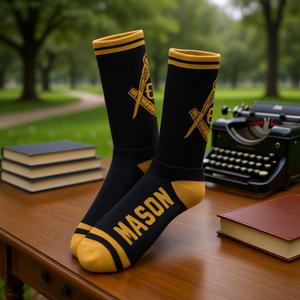 Chaussettes en tricot Mason noires avec logo doré, unisexe, confortables, extensibles, décontractées, style universitaire grec, paire - Product Image 2