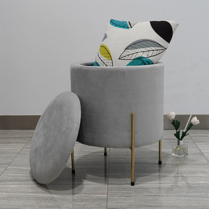 HStex Mobili Nuovo di Vendita Rotondo Seduti Poggiapiedi Velluto Oro Gambe In Metallo Sedie <span class=keywords><strong>Grigio</strong></span> Sgabelli Ottoman - Product Image 4