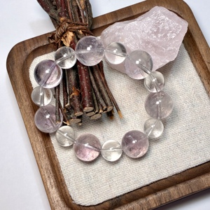 Pulsera de amatista boliviana rara de 14 mm con cuarzo transparente de 10 mm, joyería de piedras preciosas de 17 cm, 38,5 g, cristal morado oscuro, regalo para mujer - Product Image 4