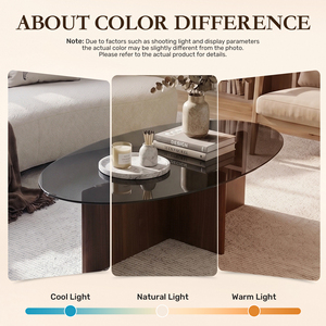 Oval Tempered Glass Handmade Modern Convertible Coffee Table Cross Solid Wood Base Heat Resistant Scratch-Proof Home Furniture - Product Image 5