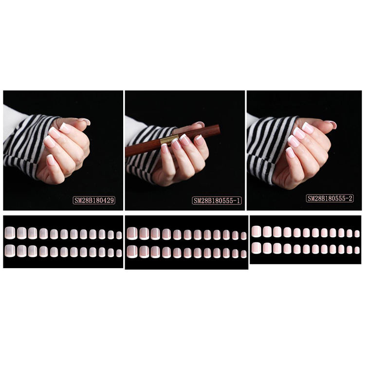 24pcs Pink Nude White French Fake Nails Short Square False Press on Nails Artificial Fingernails for Women