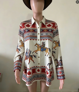 Camicia Vintage da Donna Stile Azteco Western Edmonton, Blusa Casual a Maniche Lunghe con Stampa Tribale e Bottoni, <span class=keywords><strong>Top</strong></span> per Attività all'Aperto 2026 - Product Image 6