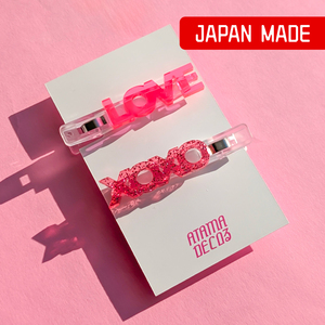 Pinzas para el Cabello Acrílicas Divertidas con Motivos de Mensajes, Color Rosa Brillante, Hechas en Japón, OEM, Lindas, al por Mayor - Product Image 1