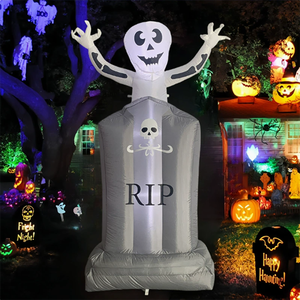 <span class=keywords><strong>Squelette</strong></span> gonflable de 1,8 m avec logo d'Halloween et LED sortant d'une pierre tombale, décoration de jardin pour rehausser l'ambiance effrayante des fêtes - Product Image 2