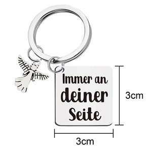 Llavero de acero inoxidable con grabado láser cuadrado, diseño de bendición alemana, ideal como regalo pequeño para el Día de San Valentín. - Product Image 5